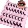 Cat Eye False Eyelashes 14 Pairs 6D Volume Natural Look Fluffy Wispy Lashes 15mm Eye Lash Extensions Strip Fake Eyelashes Pack