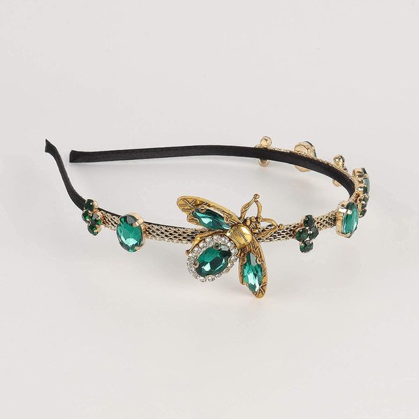 LUKSKISS Handmade Luxury Green Rhinestone Headbands for Women,Vintage Velvet Padded Headband,Fashion Designer Party Women Holiday Headbands for Dancing Party Holiday.