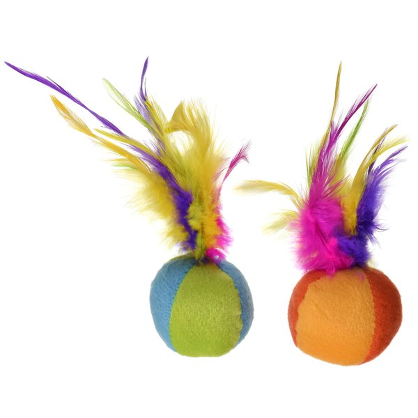 SmartyKat (2 Count) Flutter Balls Feather Cat Toys - Multi Color, 2 Count