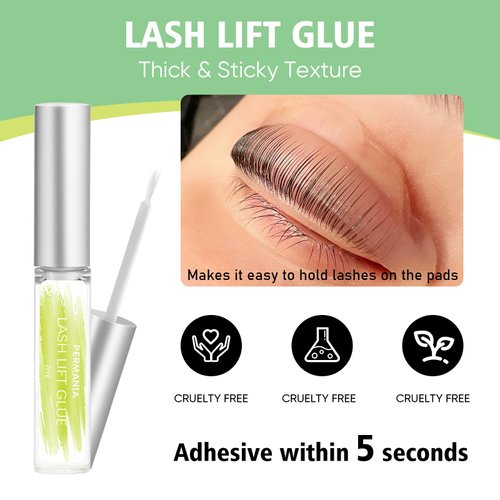 PERMANIA Lash Lift Kit, Salon Grade Supplies for Eyelash Lift and Brow Lamination Black Color 4 in 1 Fast Quick Curling & Coloring 10ml Natural Result Hair Color Developers