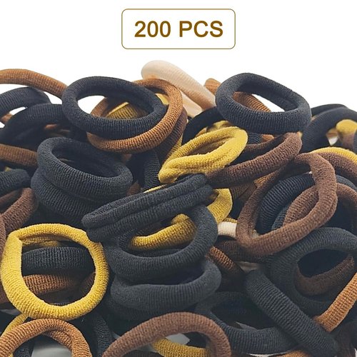 200 pcs Hair Ties, DaKuan Hair Ties No Damage, Hair Scrunchies, Seamless Towel Ring, No Crease Ponytail Holders, Suitable for Long Hair, Medium-Length Hair Decoration, Fixed (Black and Brown)
