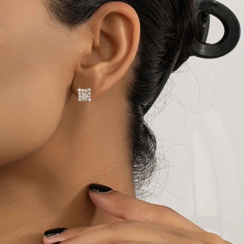 Allereyae Vintage Crystal Square Earrings Rhinestone Square Stud Earrings Gold Cz Square Earrings Geometric Square Earrings Jewelry for Women