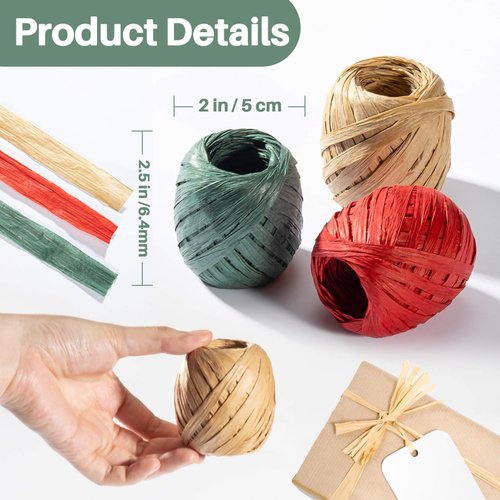 9Roll Paper Rope Ribbons for Crafts - Sukh Natural Raffia Ribbon Raffia Paper Ribbon Twine Party Cute Holiday Present Birthday Gift Wrap Rustic Ribbon Craft String Jute Twine for Crafts 3 Color
