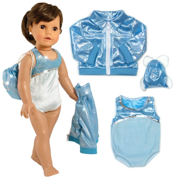 Sophia's 18" Doll 3 pc. Blue and Silver Gymnastics Set with Sleeveless Leotard, Drawstring Backpack, and Zipped Bomber Jacket