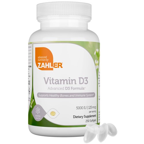 Zahler - Advanced Vitamin D3 5000 IU Softgels (250 Count) Kosher Vegetarian Friendly Vitamin D for Immune Support, Bone, Teeth & Muscle Health - Daily D3 Vitamin Supplement for Adults - Easy Swallow V