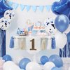 1st Birthday Highchair Banner Set, Party Decorations for Girl Baby Shower, 1st Birthday Party Supplies with Birthday Hat, Cake Topper, Balloon Set, and Tinsel Foil Fringe Curtain, Blue