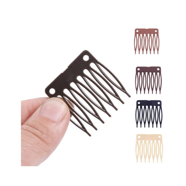 50 PCS/Lot Hair Clip Combs Wig Plastic Combs for Wig Cap Wig Combs 7-teeth Plastic Wig Hair Combs for Making Wig Caps Wig Accessories (Dark Brown)