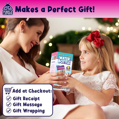 PURPLE LADYBUG Decorate Your Own Water Bottle for Girls with Trendy Stickers - 5 6 7 8 Year Old Girl Birthday Gift, Little Girl Gifts, 5 Year Old Girl Gift, Christmas Gifts for Kids