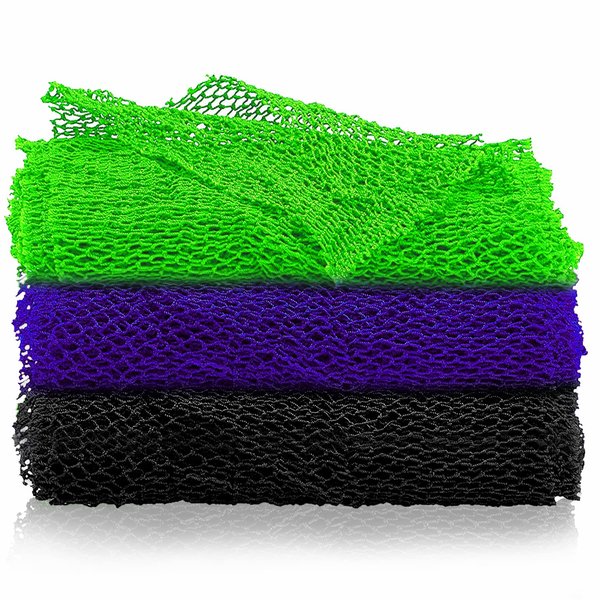 3 Pieces African Net Soft African Bathing Sponge African Body Exfoliating Shower Net, Back Scrubber Washer Skin Smoother, African Long Net Bath Sponge for Daily Use Body Scrub Exfoliation Cloth