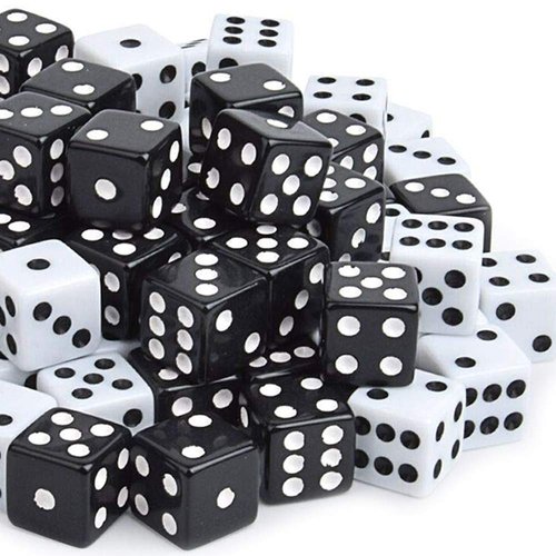 Davidsons Collection 100 Packs 16mm Standard Size Gaming Dices Sets, White & Black Two Tone, Vintage Dice Perfect for Kid's Gift, Casino Theme, Party Favors