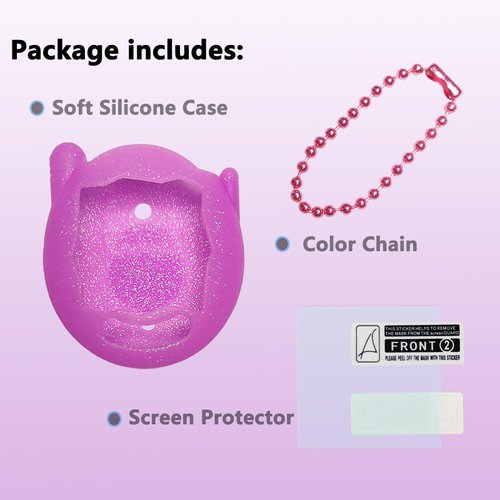 JCHPINE Silicone Cover Case for Tamagotchi Connection Virtual Reality Pet, Screen Protector for Tamagotchi Connection Electronic Pet Accessories (Silicone Case and Screen Film) (Purple)