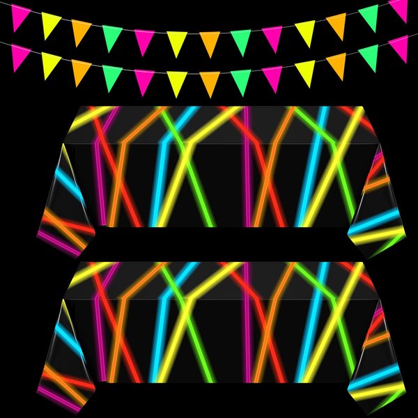 Irenare 4 Pcs Party Decorations 2 Disposable Plastic Birthday Tablecloths 2 Banner Table Runner Table Covers for Kids Boy Birthday Party (Glow in the Dark)