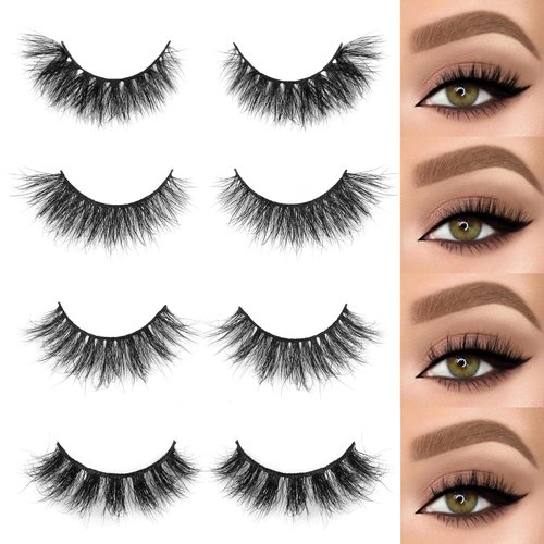 SY LASHES 16mm 3D Raal Mink Lashes Natural Look False Eyelashes Wispy Short Eye Lashes Fluffy Soft Reusable Luxury Volume 5D Fake Eyelashes (Angel, 4 pairs)