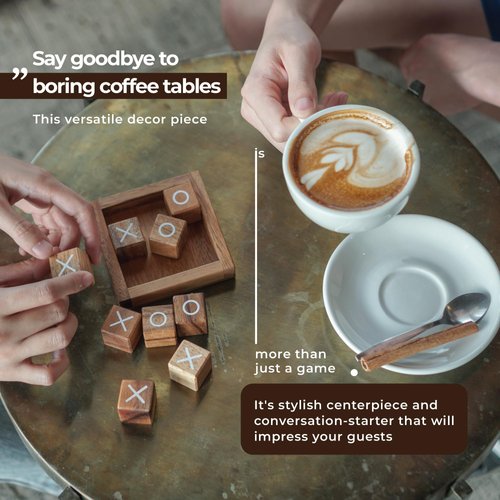 BSIRI Tic Tac Toe for Kids and Adults Coffee Table Living Room Decor and Desk Decor Family Games Night Classic Board Games Wood Rustic for Families Size 4 Inch