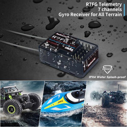 Radiolink R7FG 7 Channel Gyro Receiver 2.4GHz Integrated Telemetry Long Range Control for RC Car Boat Compatible Radiolink Transmitter RC6GS V3/RC6GS V2/RC6GS/RC4GS V3/RC4GS V2/RC4GS(2 Pcs)