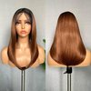 SOKU Ombre Brown Lace Front Wigs With Baby Hair Synthetic Straight Bob Wigs 16 Inch Medium Length Straight Heat Resistant Wigs For Daily Party Use