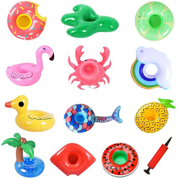 WILLBASIC Drink Floaties 13 Pack Pool Drink Floats Inflatable Drink Holder Floating Drink Holder Pool Accessories for Adults with Pump