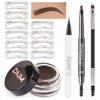 evpct Eyebrow Stamp Pencil Kit for Eyebrows, Makeup Brow Stamp Trio Kit with Waterproof Eyebrow Pencil, Eyeliner, Eyebrow Pomade, 10 Eyebrow Stencils and Dual-ended Eyebrow Brush, Kit-04# DARK BROWN