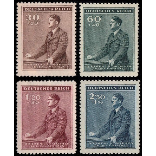 Bohemia and Moravia 1942 WWII Hitler Postage Stamps, Set of Four, Stamp No B9-B12
