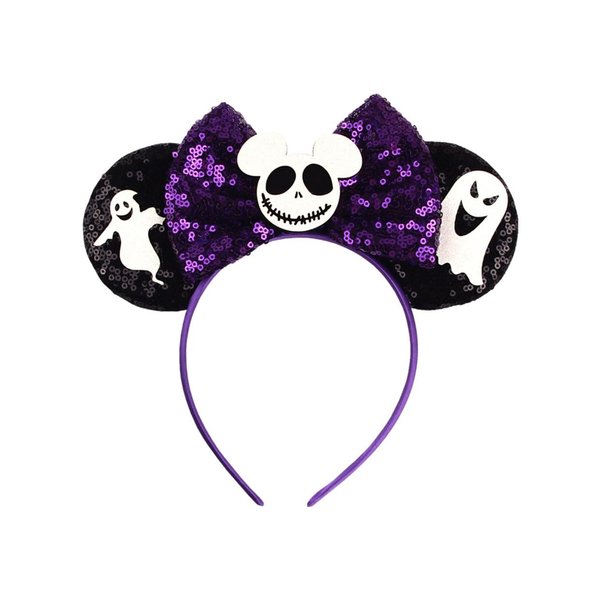 Koolgil Women's Halloween Mouse Ears Bowknot Headband Zombie Ghost Festivals Hair Hoop Holiday Party Cosplay Hair Accessories (Black Dark Purple 2)