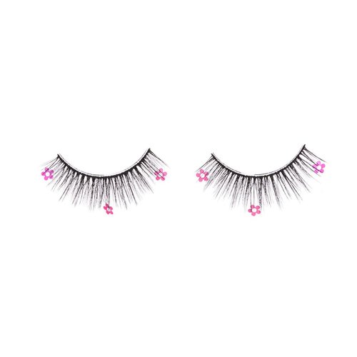 PaintLab Synthetic Lashes, False Eyelashes Natural Look, Lightweight Reusable Lash Extension Strip For Kids, Teens and Women, 1 Pair, Pink Floral Lashes
