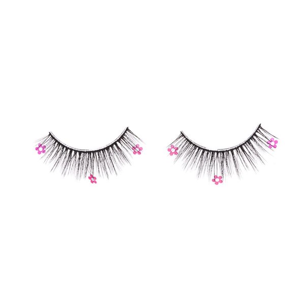 PaintLab Synthetic Lashes, False Eyelashes Natural Look, Lightweight Reusable Lash Extension Strip For Kids, Teens and Women, 1 Pair, Pink Floral Lashes