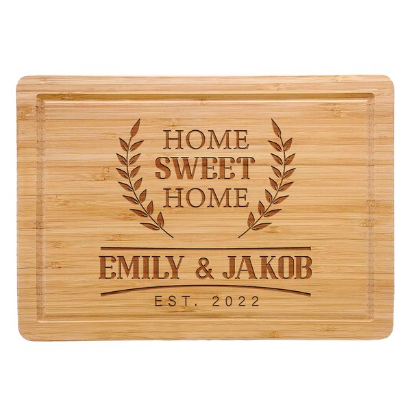 Customized New Home Housewarming Gift, Home Owner Couple Gift Ideas, Personalized Home Sweet Home Bamboo Cutting Board Present for First Home Buyer, Real Estate Engraved Gifts for New Home Buyer Gift