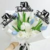 12 PCS 50 and Fabulous Centerpiece Sticks Double Sided Happy 50th Birthday Table Flower Centerpieces Sticks Cheers to 50 Floral Decorations for 50th Birthday Anniversary Party Supplies Black