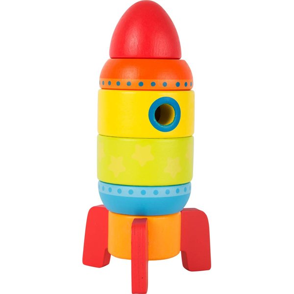 Small Foot Wooden Toys Colorful Rocket Shaped Stacking Toys, Six Plug-in Parts Promote The Fine Motor Skills Designed for Children 12+ Months