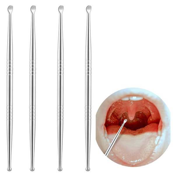 Nuanchu 4 Pieces Stainless Steel Tonsil Stone Removal Pick Tonsillolith Tool Oral Cleaner to Get Rid of Bad Breath