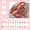 Press on Nails Short Almond, Coffin Shape Full Cover Reusable False Nails with Glue, Stick on Nails with Ripple Designs, Artificial Fingernails Acrylic Fake Nails for Women, Glue on Nails (W459)
