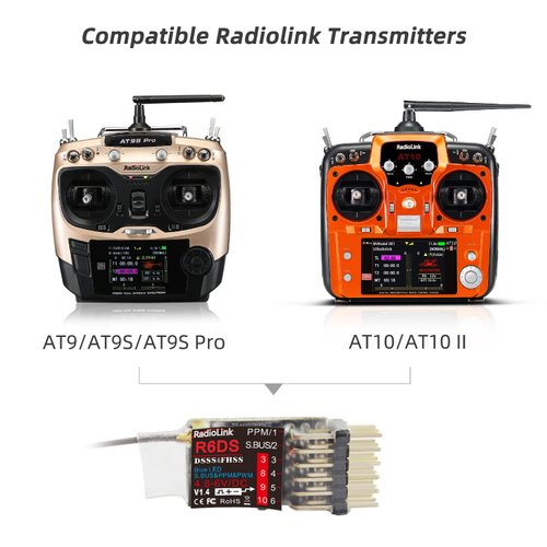 Radiolink R6DS 2.4GHz RC Receiver 6/10 Channels SBUS/PWM/PPM for Drone Airplane Fixed Wing AT9S/AT9S Pro/AT10/AT10II Transmitter RX