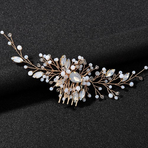 Sparkly Wedding Hair Combs, Crystal Flwoer Hair Clips Bride Bridesmaid Hair Sides Comb Rhinestone Barrettes, Crystal Flower Hair Pins Hair Accessories for Women Girls (Opal)