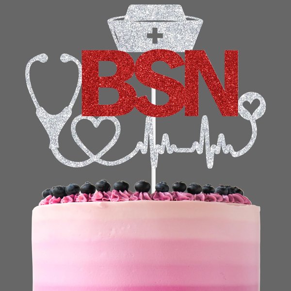 Red Glitter BSN Cake Topper, Class of 2025/BSN 2025/Officially BSN, 2025 BSN Nurse Graduation Party Decorations Supplies