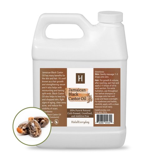 HalalEveryDay - Jamaican Black Castor Oil, 100% Pure Natural Cold Pressed Unrefined Non-GMO Vegan Black Castor Oil | For Hair, Skin, Body, Eyebrows, Eyelash & More, Jamaican Castor Oil, 32 oz