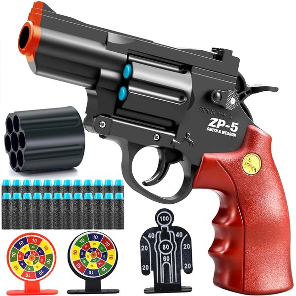 JOCOUNY Toy Gun Soft Bullet Pistol Foam Blaster, Shooting Game Education Realistic Revolver Model Fake Guns, a Surprise Gift for Boys Teens Birthday Christmas (Black)