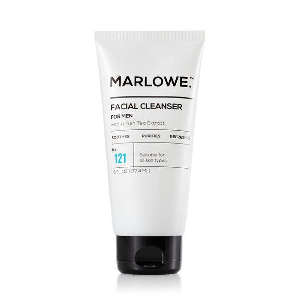 MARLOWE. No. 121 Facial Cleanser 6 oz, Daily Mens Face Wash with Natural Extracts & Antioxidants, Soothes, Purifies, Refreshes, Thick Lather, Fresh Woodsy Scent