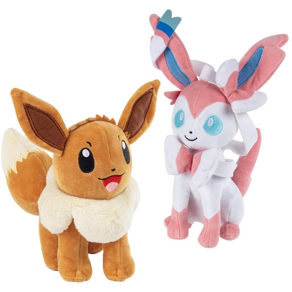Pokemon 8" Eevee & Sylveon Plush 2-Pack - Eevee Evolution Set - Officially Licensed - Quality Stuffed Animal Toy Figures - Christmas Stocking Stuffer Gift for Kids, Girls, Boys - 2+