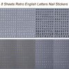 Retro English Letters Nail Stickers for Nail Art 8 Sheets 3D Self-Adhesive Black White Gold Silver Design Nail Decals Pegatinas Uñas Personalized Letter Nail Art Supplies for Women DIY Manicure