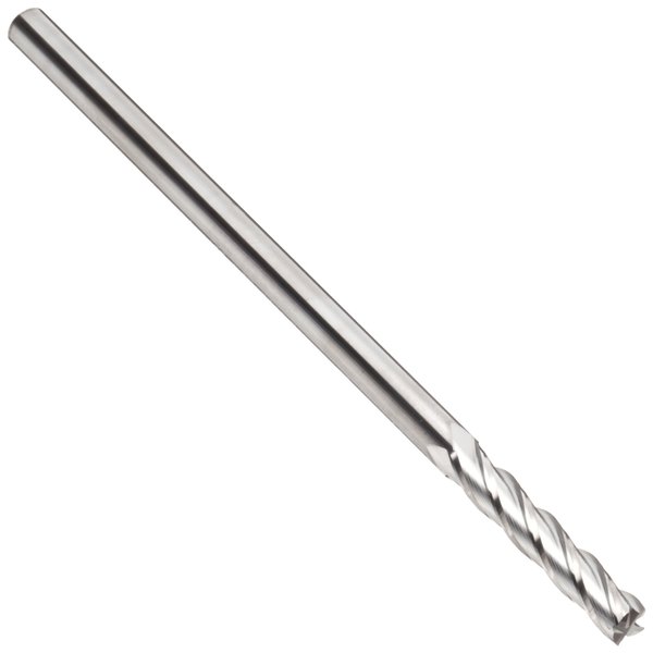YG-1 - 55579 E5065 Carbide Square Nose End Mill, Extra Long Reach, Uncoated (Bright) Finish, 30 Deg Helix, 4 Flutes, 4" Overall Length, 0.3125" Cutting Diameter, 0.3125" Shank Diameter