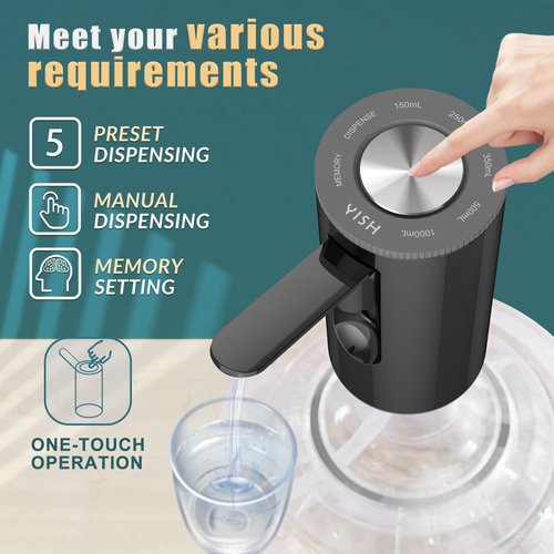 5-Gallon Water Bottle Pump Dispenser: YISH Electric Water Dispenser for Bottled Water Foldable Drinking Water Pump USB-Charging Water Bottle Dispenser Automatic Water Gallon Pump