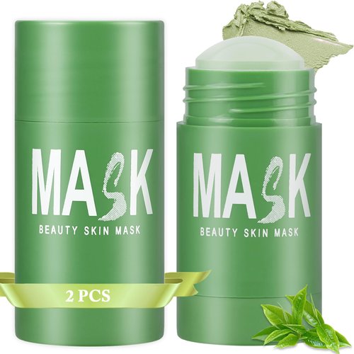 FAIRYTALESPACE 2 Pack Green Clay Mask, Green Tea Cleansing Stick Mask, Blackhead Removal, Deep Pore Cleansing, Moisturizing, Skin Tightening for All Skin Types Men and Women