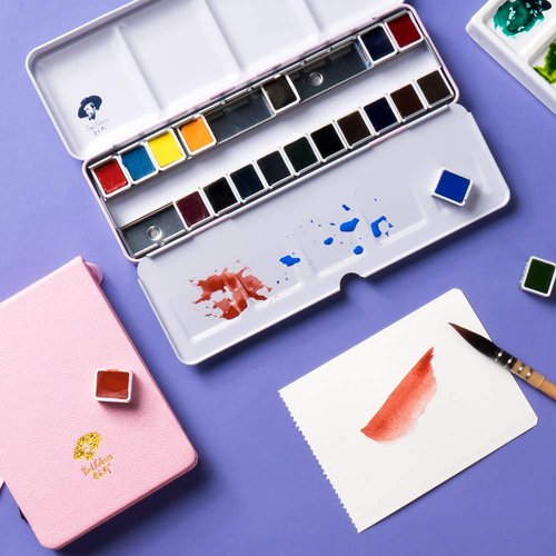 Paul Rubens Watercolor Paint Artist Grade 24 Colors, Watercolor Set Art Solid Cakes with Palette and Watercolor Journal for Artists Painters