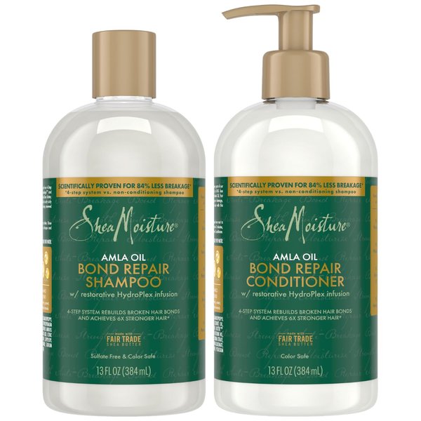 Shea Moisture Shampoo & Conditioner, Amla Oil Bond Repair Hair Treatment for Dry, Damaged Hair, Strengthening, Breakage & Frizz Control for Coily, Curly Hair, 13 Oz Ea (2 Piece Set)