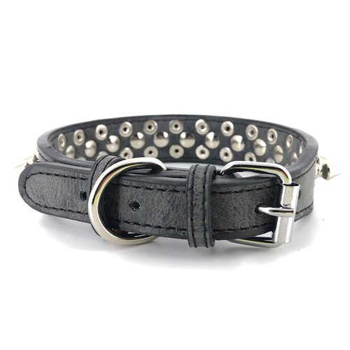 Spiked Studded Dog Collar-Chrome Round Stud Anti-Bite Collar (Black,XL)