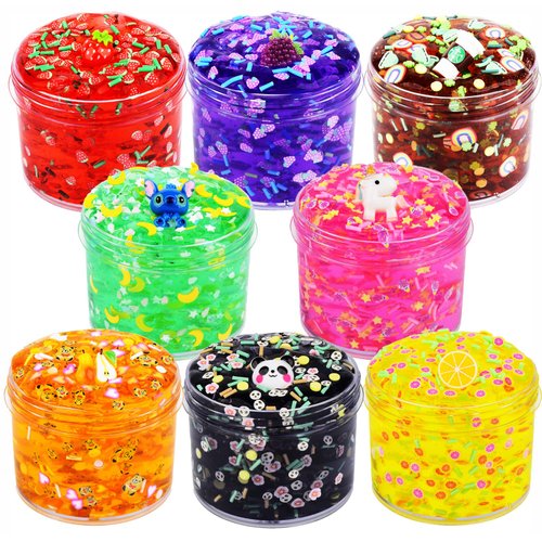 8 Pack Clear Slime Kit Funny Slime Crystal Clear Slime Kit,Boba Slime Party Favors for Girls Boys,Stress Relief Toys Super Soft and Non-Sticky, DIY Crunchy Slime Toy for Chirldren Lovely Gift