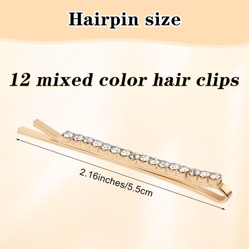 12 PCS Rhinestone Bobby Pins Set Delicate Decorative Silver Gold Fancy Crystal Hair Clips Shiny Rhinestone Barrettes Diamond Hair Accessories for Women Ladies Girls Wedding Prom Party
