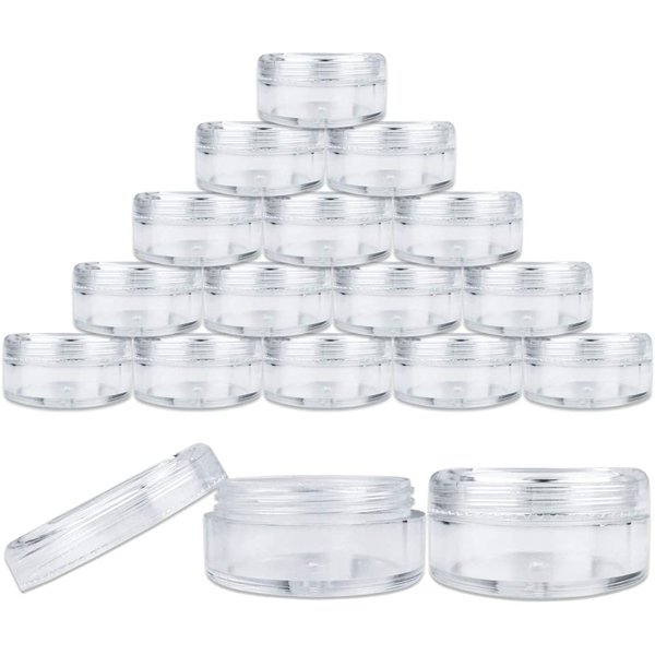 50 Empty 5 Grams Acrylic Clear Round Jars - BPA Free Containers for Cosmetic, Lotion, Cream, Makeup, Bead, Eye shadow, Rhinestone, Samples, Pot, Small Accessories 5g/5ml (Clear Lid)