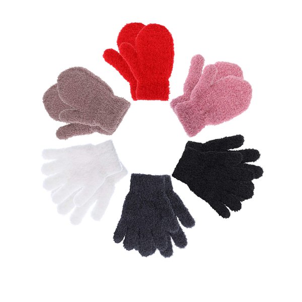 SATINIOR 6 Pairs Toddler Knitted Gloves Winter Stretchy Mittens Soft Knitted Mitten, Multicoloured, (for 1-3 Years Old)