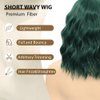 LOSMOEER Dark Green Wig with Bangs Short Wavy Wigs for Women Shoulder Length Curly Bob Wigs Heat Resistant Synthetic Wigs for Halloween Cosplay Daily Party Use
